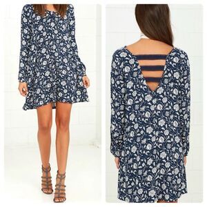 Others Follow Alura Navy Blue Floral Print Swing Dress Size Medium